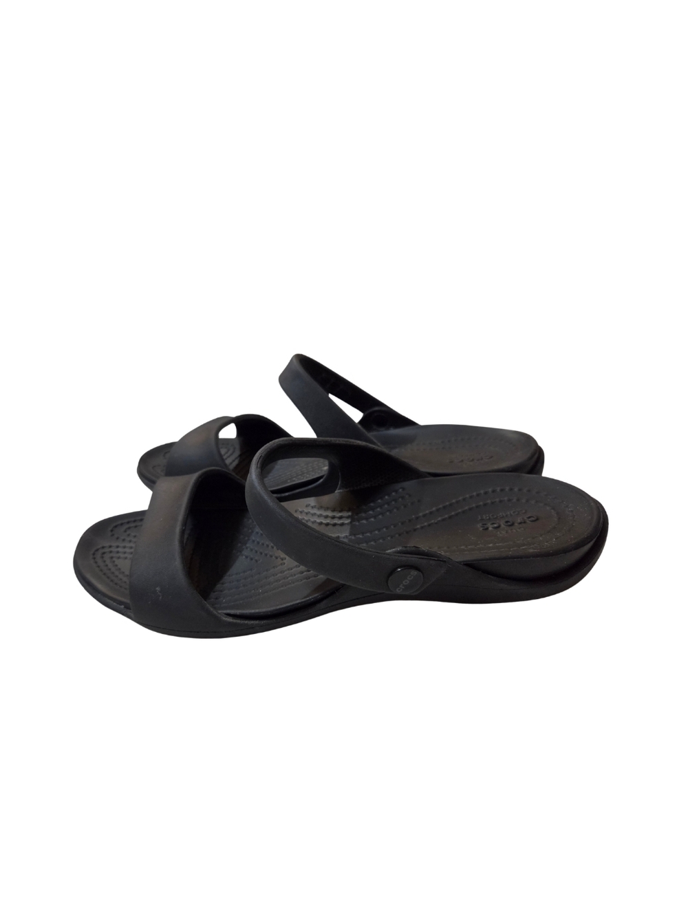 Crocs Womens 9 Cleo Slide Sandals Black Comfort Open Toe Waterproof Beach Travel - Picture 2 of 6